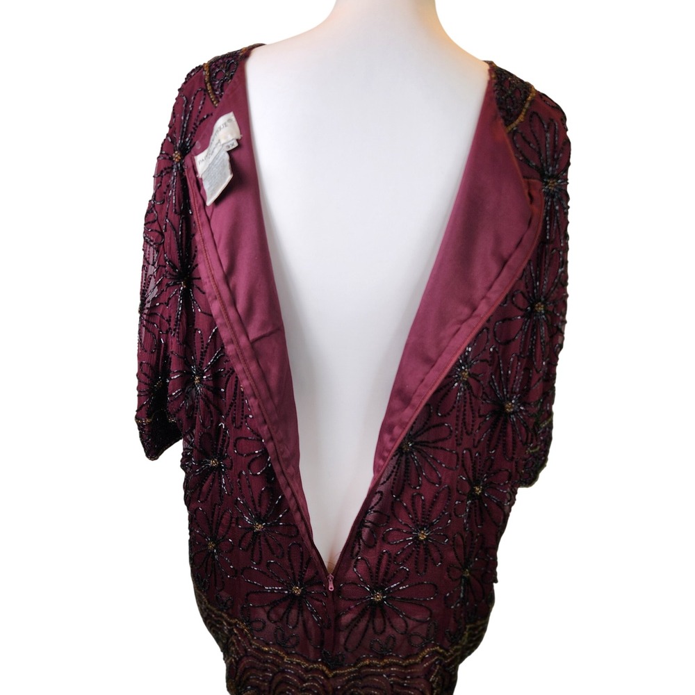 Adrianna Papell Vintage 100% Silk Beaded Top Womens 3X Floral Evening - Picture 9 of 11